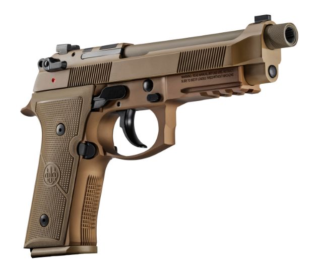 Picture of Beretta Usa M9a4 9Mm Luger 5.10" Threaded Barrel 18+1, Flat Dark Earth Cerakote Polymer Frame, Serrated Steel Optic Cut Slide, Polymer Grip & Decocker Safety 