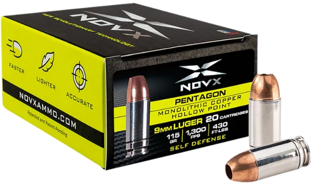 Picture of Novx Pentagon Self Defense 9Mm Luger 115 Gr Monolithic Copper Hollow Point 20 Per Box/ 10 Cs 