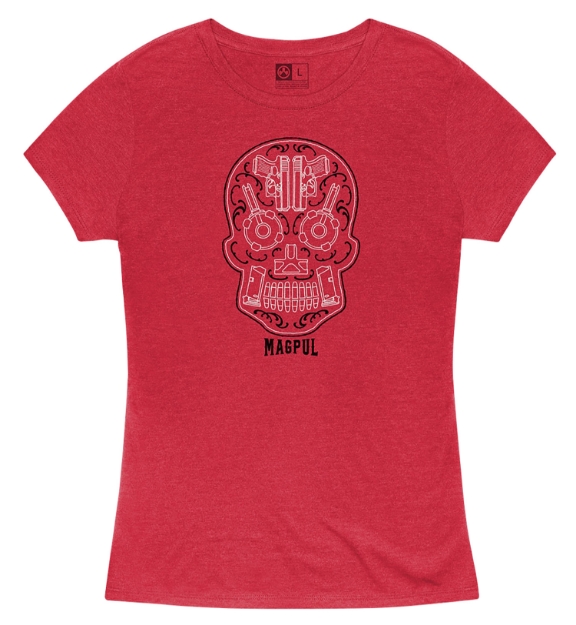 Picture of Magpul Sugar Skull Women's Red Heather Cotton/Polyester Short Sleeve Small 