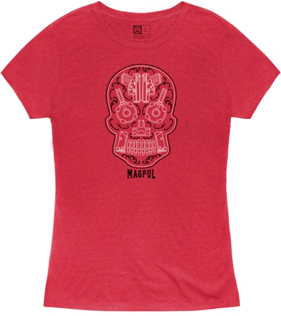 Picture of Magpul Sugar Skull Women's Red Heather Cotton/Polyester Short Sleeve Medium 