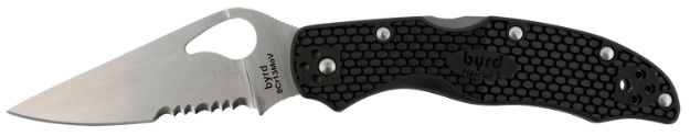 Picture of Spyderco Byrd Harrier 2 Lightweight 3.36" Folding Part Serrated 3Cr13mov Ss Blade Black Textured Frn Handle Includes Pocket Clip 