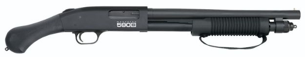 Picture of Mossberg 590S Shockwave 12 Gauge 8+1(1.75") 5+1(2.75") 4+1(3") 3" Chamber, 14.375" Barrel, Matte Blued Metal Finish, Corncob Forend W/Strap, Dual Extractors, Raptor Birdshead Grip Stock 