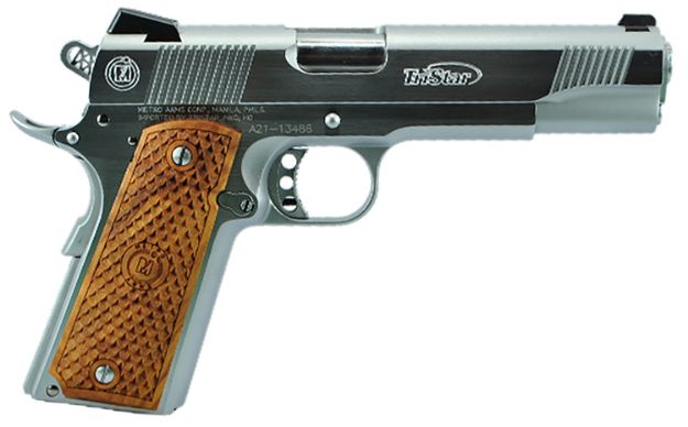 Picture of Tristar American Classic Ii 1911 10Mm Auto Caliber With 5" Barrel, 8+1 Capacity, Overall Chrome Finish Steel, Beavertail Frame, Serrated Slide & Wood Grip 