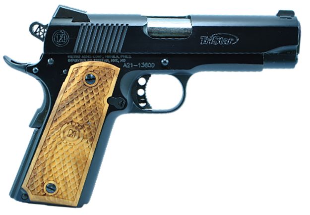 Picture of Tristar American Classic Commander 1911 9Mm Luger Caliber With 4.25" Barrel, 9+1 Capacity, Overall Blued Finish Steel, Beavertail Frame, Serrated Slide & Wood Grip 