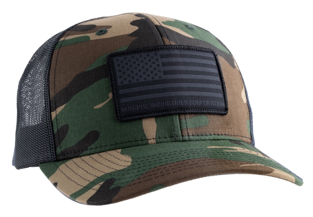 Picture of Magpul Standard Woodland Camo Adjustable Snapback Osfa Structured Woven American Flag Patch 