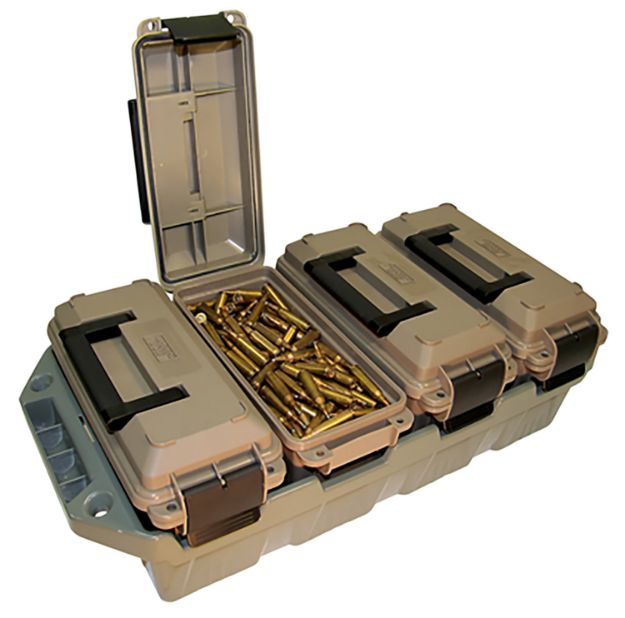 Picture of Mtm Case-Gard 4-Can Ammo Crate 30 Cal Rifle Dark Earth/Army Green Polypropylene 5" X 11.3" X 7.2" 15 Lbs 
