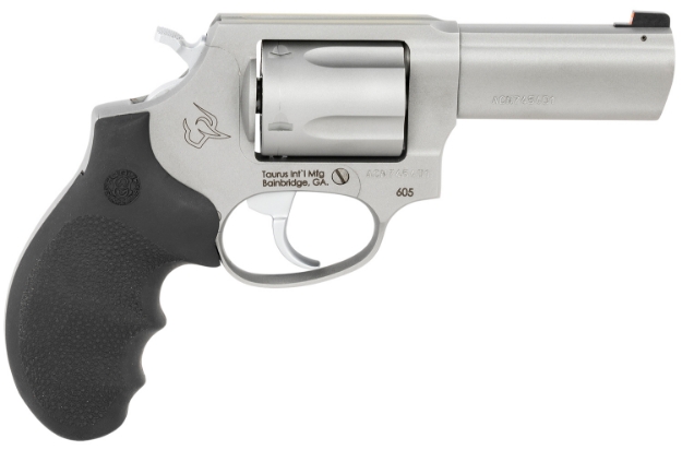 Picture of Taurus 605 Sa/Da 38 Special +P Or 357 Mag Caliber With 3" Barrel, 5Rd Capacity Cylinder, Overall Matte Finish Stainless Steel, Finger Grooved Black Hogue Rubber Grip & Night Front Sight 