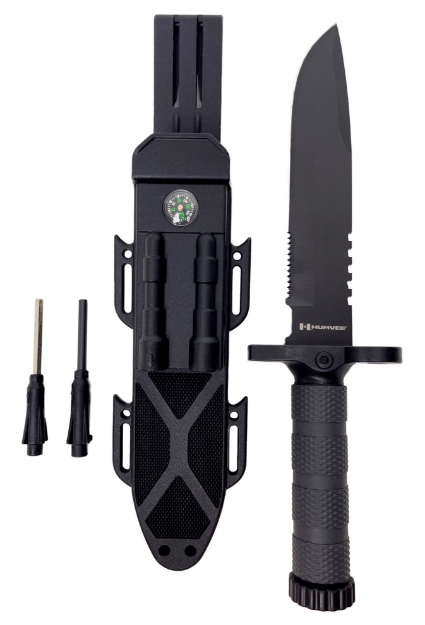 Picture of Humvee Adventure Gear Humvee Survival Knife 7.50" Fixed Sawback Plain Black Stainless Steel Blade/Od Green Textured Rubber Handle Includes Sheath 