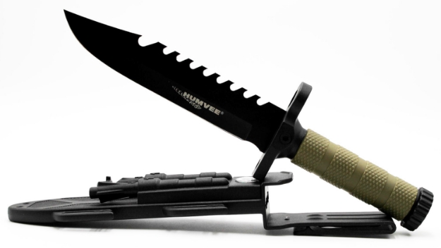 Picture of Humvee Adventure Gear Humvee Survival Knife 7.50" Fixed Sawback Plain Black Stainless Steel Blade Black Textured Rubber Handle Includes Sheath 