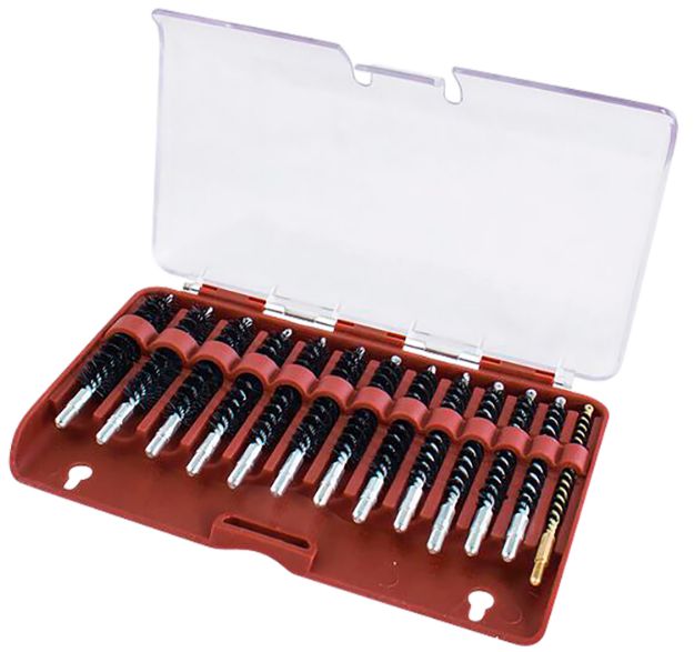 Picture of Tipton Bore Brush Set .17-.45 Cal Rifle Firearm 8-32/5-40 Thread Stainless Steel Nylon Bristles Bronze Includes Storage Box 