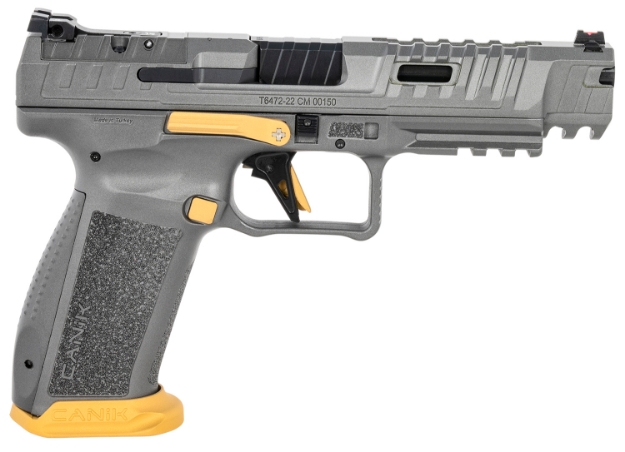 Picture of Canik Sfx Rival 9Mm Luger 5" 18+1 Rival Gray With Gold Cerakote Accents Finish, Ported Steel Aggressive Serrations Slide & Interchangeable Backstrap Grip 