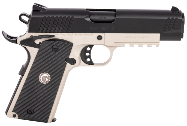 Picture of Eaa Girsan Mc1911 Commander Carry 9Mm Luger 9+1 4.40" Black Steel Barrel, Blued Serrated Slide, Matte Gray Steel Frame W/Accessory Rail & Beavertail, Checkered Laminate Grips Ambidextrous 