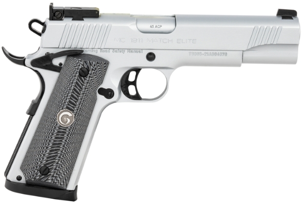 Picture of Eaa Girsan Mc1911 Match Elite Full Size 45 Acp 8+1 5" Matte Stainless Steel Barrel, Matte Chrome Serrated Slide, Matte Chrome Steel Frame W/Beavertail Black/Gray G10 Grips Ambidextrous 