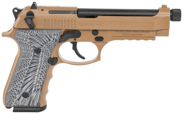 Picture of Girsan Regard Mc Bx 9Mm Luger Caliber With 4.90" Threaded Barrel, 18+1 Capacity, Overall Flat Dark Earth Finish, Picatinny Rail Frame, Serrated Steel Slide & Black/Brown G10 Grip 