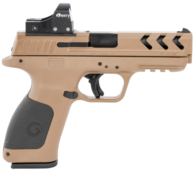 Picture of Girsan Mc28 Sa 9Mm Luger 4.25" 17+1 Overall Flat Dark Earth Finish With Serrated With Optic Cut Slide, Black Interchangeable Backstrap Grip & Picatinny Rail Includes Red Dot 