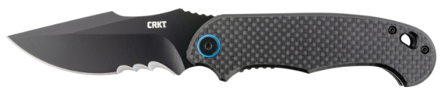 Picture of Crkt P.S.D. 3.63" Folding Recurve Veff Serrated Black Edp 4116 Stainless Steel Blade/ Black W/Blue Backspacer G10/Carbon Fiber Handle Includes Pocket Clip 