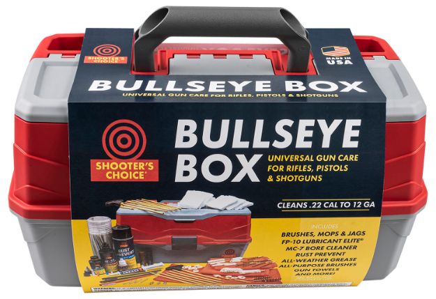 Picture of Shooters Choice Bullseye Box Cleaning Kit Multi-Caliber/12 Gauge Firearm Type Universal Nylon/Bronze/Stainless Steel Bristle 