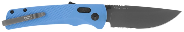 Picture of S.O.G Flash At 3.45" Folding Part Serrated Tini Cryo D2 Steel Blade/ Civic Cyan Grn Handle Includes Pocket Clip 