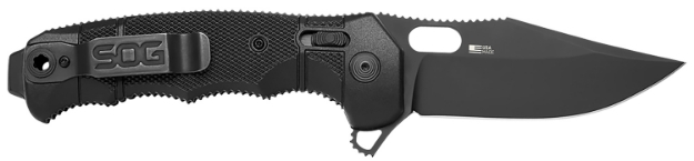 Picture of S.O.G Seal Xr 3.90" Folding Clip Point Plain Black Cerakote S35vn Ss Blade Black/Grn Handle Includes Belt Clip 