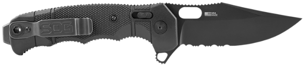 Picture of S.O.G Seal Xr 3.90" Folding Clip Point Part Serrated Black Cerakote S35vn Ss Blade/Black Grn Handle Includes Belt Clip 