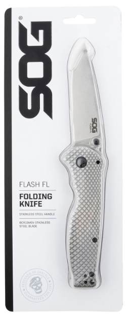 Picture of S.O.G Flash Fl 3.40" Folding Drop Point Plain Satin 4116 Stainless Steel Blade/Silver Stainless Steel Handle Includes Pocket Clip 