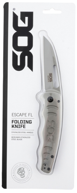 Picture of S.O.G Escape Fl 3" Folding Sheepsfoot Plain 8Cr13mov Ss Blade Silver W/ "Sog" Stainless Steel Handle Includes Pocket Clip 