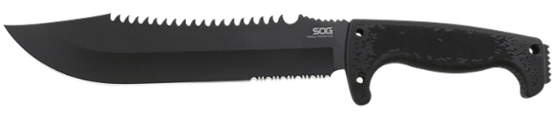 Picture of S.O.G Jungle Primitive 9.50" Machete Clip Point Plain Black Hardcased W/Saw Spine 8Cr13mov Ss Blade Black W/Digi-Grip Kraton Handle Includes Sheath 