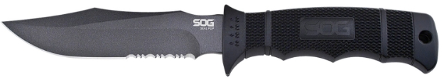 Picture of S.O.G Sog-M37k Seal Pup 4.75" Fixed Clip Point Part Serrated Powder Coated Aus-8A Ss Blade Black W/Raised Diamond Pattern Grn Handle Includes Sheath 