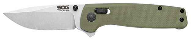 Picture of S.O.G Terminus Xr 2.95" Folding Clip Point Plain Stonewashed Bd1 Steel Blade Olive Drab Textured G10 Handle Features Box Packaging Includes Pocket Clip 