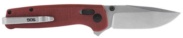 Picture of S.O.G Terminus Xr 2.95" Folding Clip Point Plain Stonewashed D2 Steel Blade Crimson Textured G10 Handle Features Box Packaging Includes Pocket Clip 