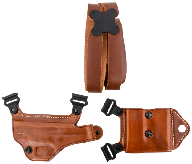 Picture of Galco Miami Classic Ii Shoulder System Size Fits Chest Up To 56" Tan Leather Harness Fits S&W M&P Shield Fits Glock 43 Fits Glock 43X Fits Springfield Hellcat Pro Left Hand 