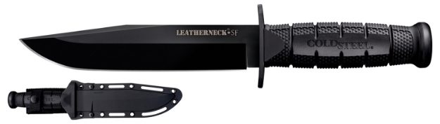 Picture of Cold Steel Leatherneck Semper-Fi 6.75" Fixed Clip Point Plain Black Matte Powder Coat D2 Steel Blade/5" Black Deep Checkered W/Double Quillon Guard Griv-Ex Handle Includes Belt Loop/Sheath 