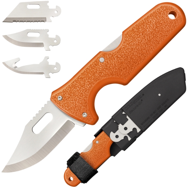 Picture of Cold Steel Click-N-Cut Hunter 2.50" Fixed Bowie/Gut Hook/Plain/Serrated Satin 420J2 Ss Blade/Orange Abs Handle Blister Pack Packaging 