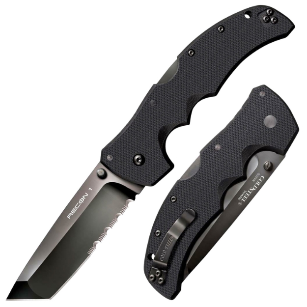 Picture of Cold Steel Recon 1 4" Folding Part Serrated Dlc Coated American S35vn Blade/ 5.38" Black Textured G10 Handle Includes Belt Clip 