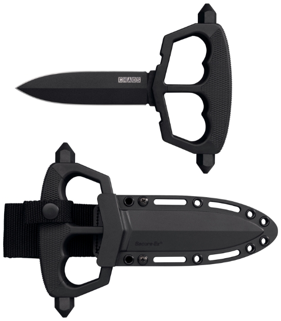 Picture of Cold Steel Chaos Push Knife 5" Fixed Plain Black Matte Powder Coat Sk-5 Steel Blade/ Black W/D-Guard Handle Griv-Ex W/Overmold Kray-Ex Handle Includes Belt Loop/Sheath 