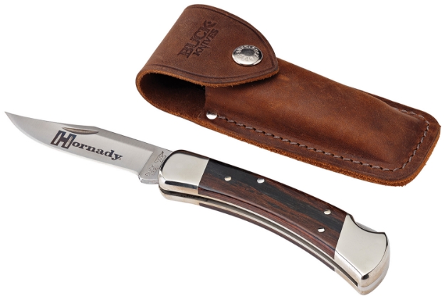 Picture of Hornady Buck 110 Folding Plain 420 Stainless Steel Blade Brown Macassar Ebony Dymondwood W/Nickel-Plated Bolsters Handle 