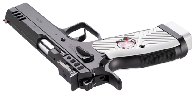 Picture of Tanfoglio Ifg Tf-Stock2x-9 Stock Ii Xtreme 9Mm Luger Caliber With 4.44" Barrel, Overall Black Finish, Beavertail Frame, Serrated Steel Slide & White Polymer Grip 