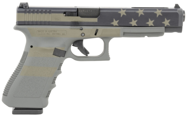 Picture of Glock G35 Gen3 Competition 40 S&W 5.31" Barrel 15+1, Operator Flag Cerakote Frame & Slide, Finger Grooved Rough Textured Grip, Adjustable Sights, Safe Action Trigger 