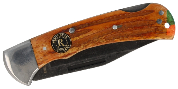 Picture of Remington Accessories Backwoods Lock Back Stonewashed Carbon Steel Blade Coffee Brown W/Remington Medallion Bone Handle 