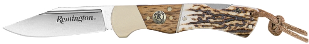 Picture of Remington Accessories Guide Lock Back Folding Stainless Steel Blade Brown/White/Silver W/Remington Shield Stag Bone/Nickle Handle 