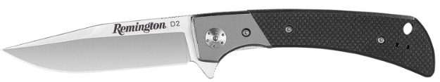 Picture of Remington Accessories Edc Folding Drop Point Satin D2 Steel Blade Black G10 Handle Includes Pocket Clip 