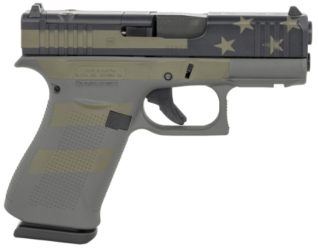 Picture of Glock Px4350204frmos-Op G43x Subcompact Mos 9Mm Luger Caliber With 3.41" Barrel, 10+1 Capacity, Overall Operator Flag Cerakote, Serrated Steel Slide, & Rough Textured Interchangeable Backstraps Grip 