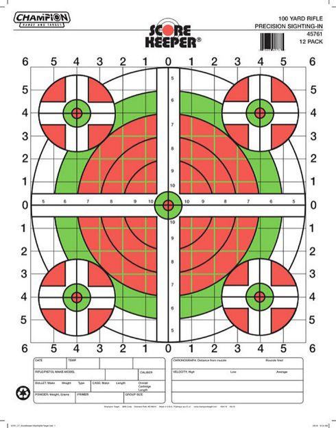 Picture of Champion Targets Score Keeper Sight-In Bullseye Paper Hanging 100 Yds Pistol/Rifle Large Green/Orange 12 Pk 