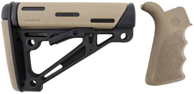 Picture of Hogue Overmolded Collapsible Buttstock Black Synthetic Flat Dark Earth Overmolded Rubber & Flat Dark Earth Rubber Finger Grooved Grip For Ar-15, M16 With Mil-Spec Buffer Tube (Tube Not Included)