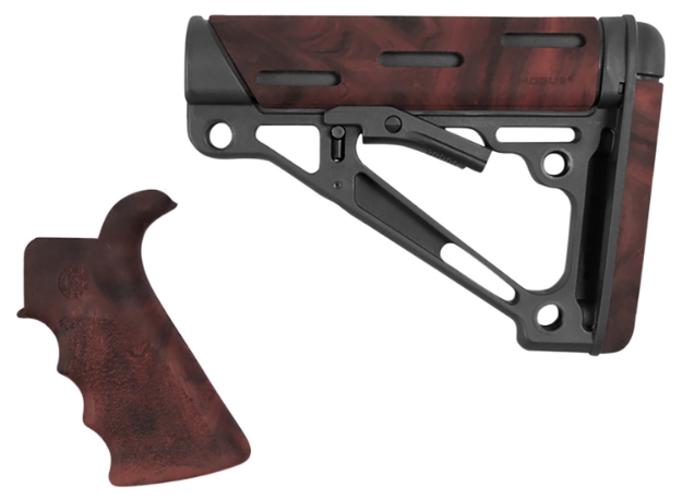 Picture of Hogue Overmolded Collapsible Buttstock Black Synthetic Red Lava Overmolded Rubber & Red Lava Rubber Finger Grooved Grip For Ar-15, M16 With Mil-Spec Buffer Tube (Tube Not Included) 