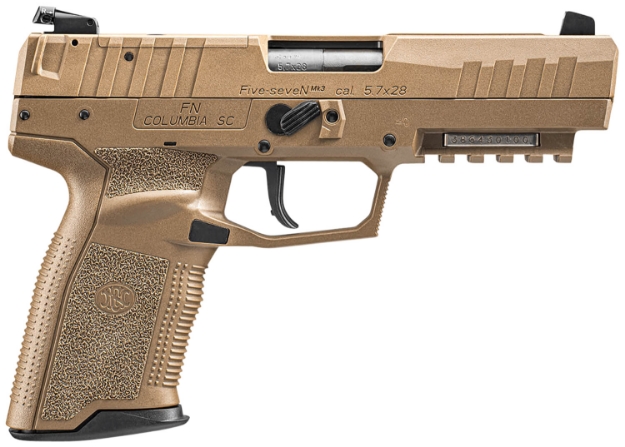 Picture of Fn Five-Seven Mrd 5.7X28mm 4.80" Barrel 10+1, Flat Dark Earth Polymer Frame With Mounting Rail & Serrated Trigger Guard, Optic Cut Fde Steel Slide, No Manual Safety, Optics Ready 