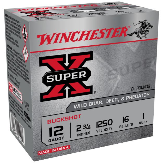 Picture of Winchester Ammo Super X 12 Gauge 2.75" 16 Pellets 1250 Fps 1 Buck Shot 25 Bx/10 Cs (Value Pack) 