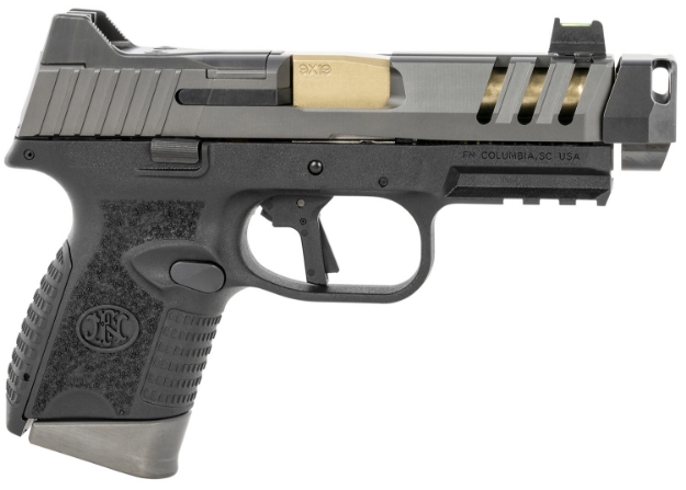 Picture of Fn 509 Cc Edge 9Mm Luger 10+1 (3) 4.20" Threaded Gold Barrel, Black Frame, Graphite Optic & Lightening Cut Slide, Optic Height Fiber Optic Sights, Compensator (No Manual) 