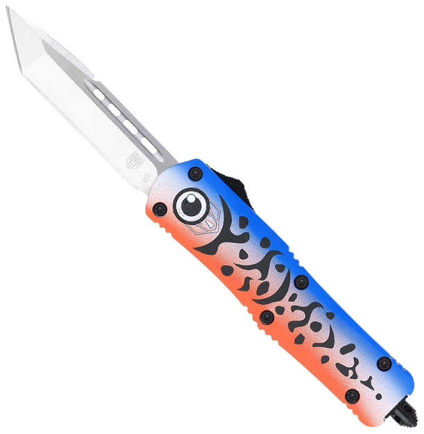 Picture of Cobratec Knives Fs-3 Medium 3" Otf Tanto Plain D2 Steel Blade 4.50" Blue Fishing Lure Aluminum Cerakoted Handle Includes Glass Breaker/Pocket Clip 