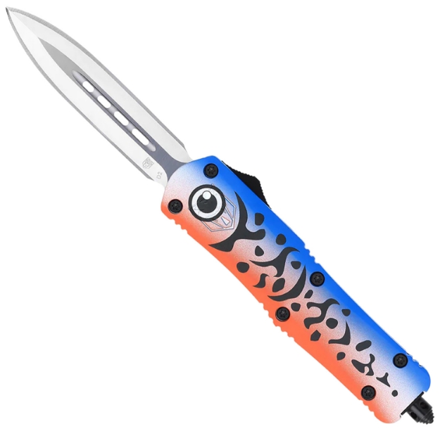 Picture of Cobratec Knives Fs-3 Blue Lure Medium 3" Otf Dagger Plain D2 Steel Blade 4.50" Blue Fishing Lure Aluminum Cerakoted Handle Includes Glass Breaker/Pocket Clip 